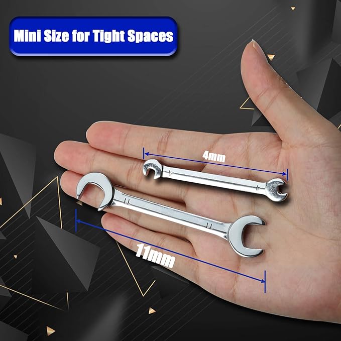 SPEEDWOX Mini Double Open End Wrench Set Metric 4mm-11mm 10pcs Super-Thin Angle Head Spanner with Storage Pouch for Assembling Furniture Small Equipment Silver GDOMW10-1394