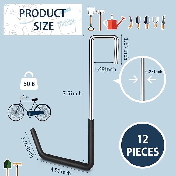 BOBOKA 12 Pack Heavy Duty Rafter Hooks for Hanging Vinyl Coated Large S Hooks for Hanging Ladder Bike Hangers Garage Storage Organizer Black