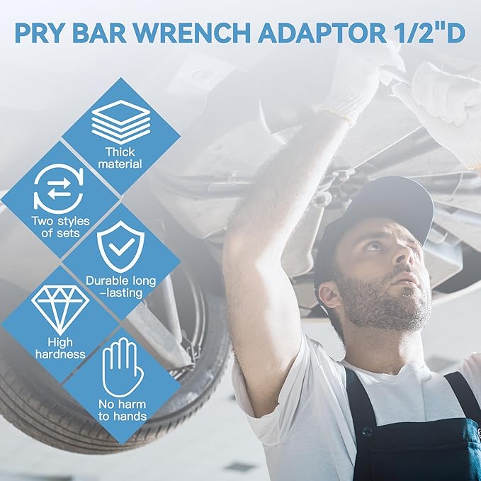Pry Bar Wrench Adapter 2-Pack, 12mm Superhard Carbon Steel Crowbar Head Tool for Half Shaft Removal & Car Repair, 1/2" Drive (8-Point + 4-Point)