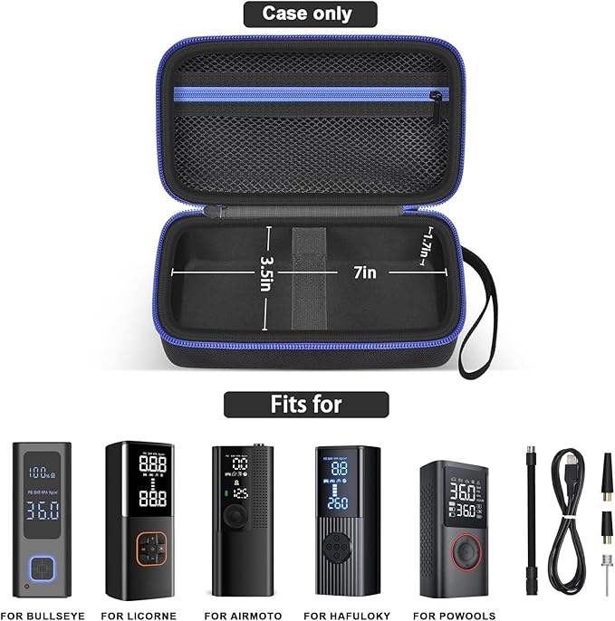 Tire Inflator Case for Hafuloky/ for LOLSSA/ for EMSON for Bullseye Pocket Air Compressor, Portable Cordless Car Tire Pump Travel Storage Bag with Mesh Pocket for Pressure Gauge Accessories(Box Only)