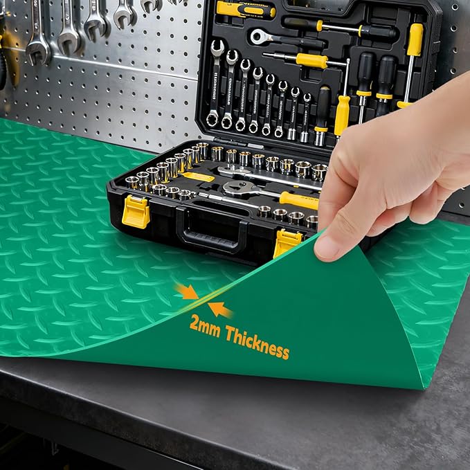 Workbench Mat, Green 16.93" x 47.24" PVC Work Bench Mat with Non-Slip Texture, 2 mm Thick Scratch & Stain Resistant Surface for Painting, Woodworking, Crafting, Projects and Tool Protection