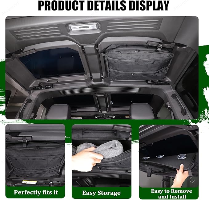 Roof Storage Bags Compatible with Hummer EV Accessories 2022-2026 SUV/SUT Overhead Storage Bag Organizer Cargo with Hardtop Suction Fixing Waterproof Can Foldable Sunshade