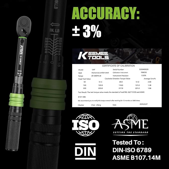 1/4-Inch Drive Click Torque Wrench - 20-260 In-Lb/2.3-29.4Nm, Adjustable Dual-Direction Torque Wrench with 3% Precision, 72 Tooth Head, Dual Range for Bike, Motorcycle and Car Repair
