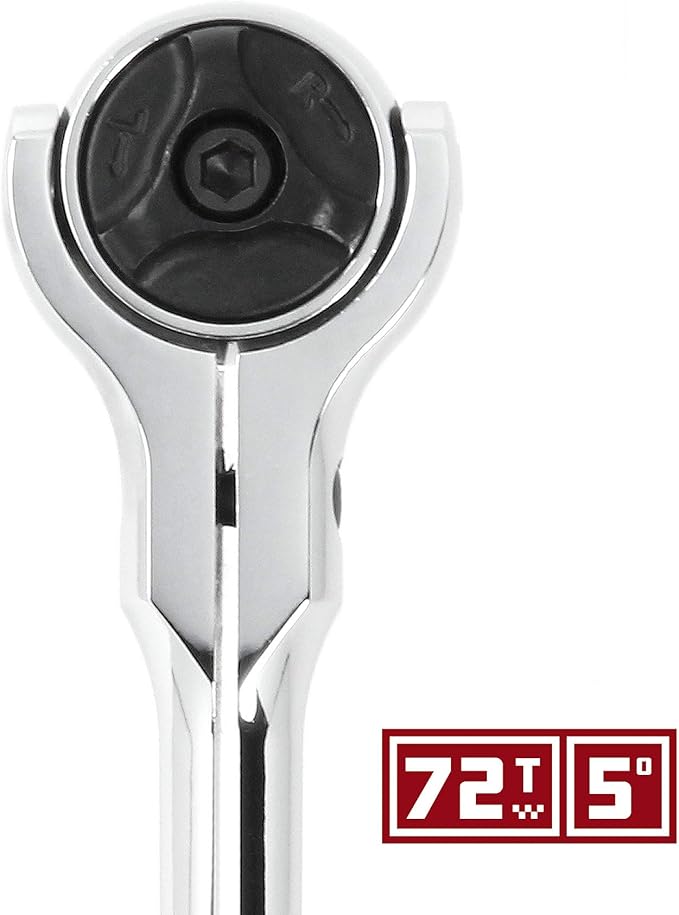 Powerbuilt Swivel Head Ratchet, 3/8 Inch Drive Hand Tools, Rotating, 72 Tooth 5 Degree Swing, Compact Tight Spaces - 649941