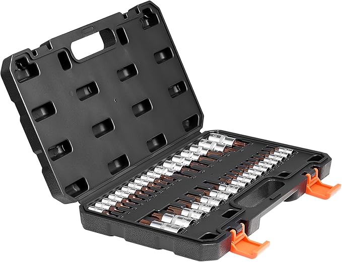 VEVOR Torx Bit Socket Set, 34-Piece Solid Star and Tamper Proof T6-T70, S2 Alloy Steel and Cr-V Steel, 1/4 in, 3/8 in, and 1/2 in Drives, with Enhanced Storage Case, Torx Sockets for Hand Use