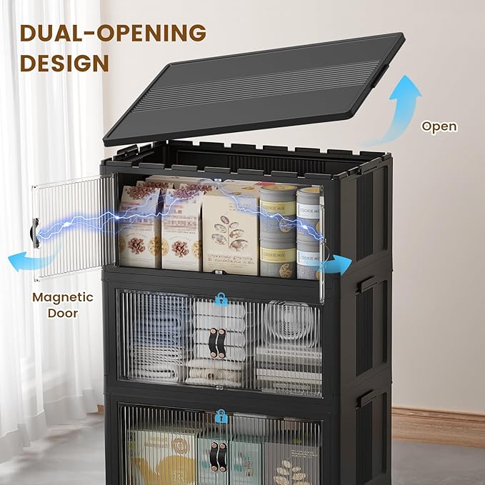 SAILUN 95Gal/381Qt Extra Large Stackable Storage Bins Folding Collapsible Storage Bins with a Lid, Closet Organizers and Storage Black 28" W x 1