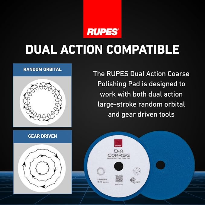 RUPES 9.DA150H Pack of 24 Blue D-A Coarse Cutting Foam Pads 150mm | Ideal for Paint Correction | Mild to Severe Defect Removal | Compatible with 5" Backing Plate