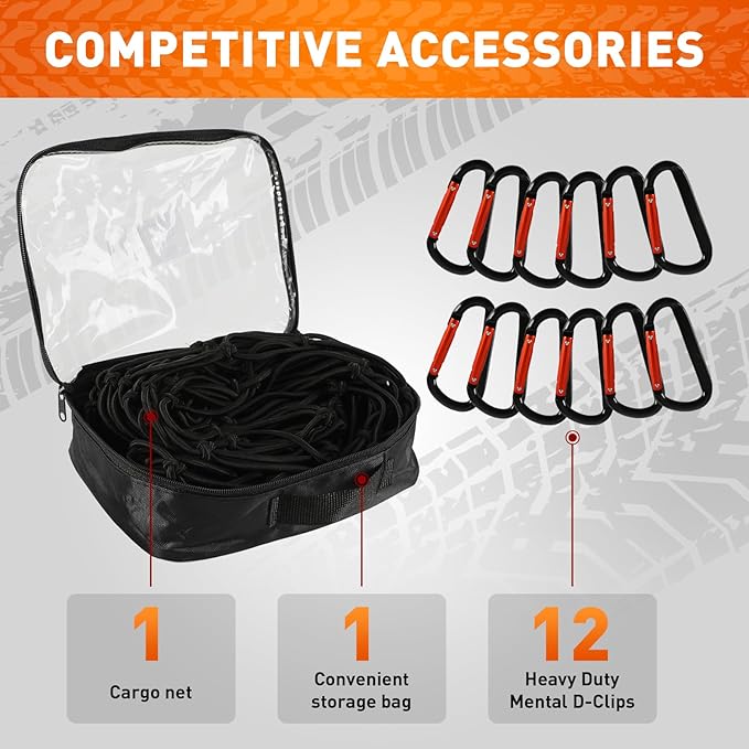 Suu66 Heavy Duty Cargo Net for Pickup Truck Bed - 4' x 6' Stretches to 12' x 18' - Sturdy Latex Bungee Net Mesh - with 12 Metal Carabiners - Truck Bed Accessories for Dodge RAM, Ford, Chevy, Toyota