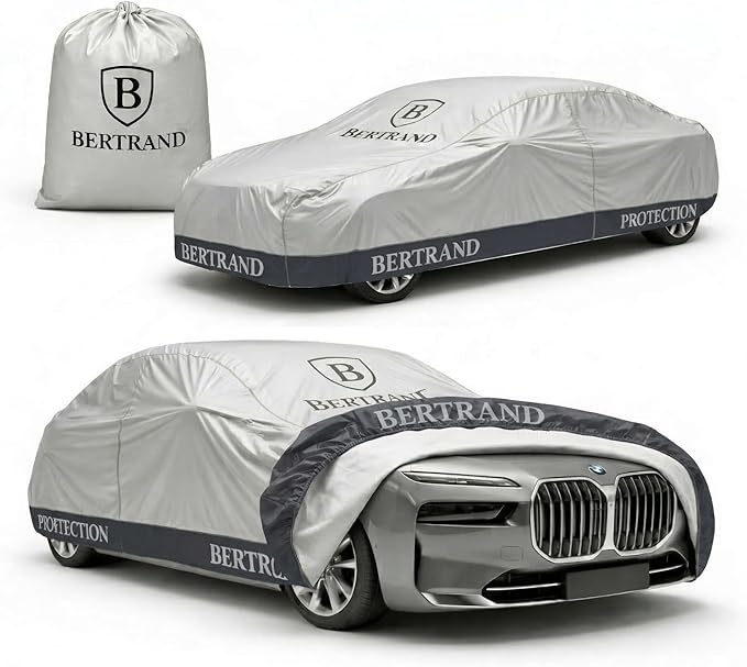 BERTRAND Premium Extra-Large Sedan Car Cover – (213x79 - Size - A4) - Waterproof All Weather | Mirror Pockets + Door Zipper | Cotton-Lined | UV Protection + Reduces Hail Impact | Heavy-Duty