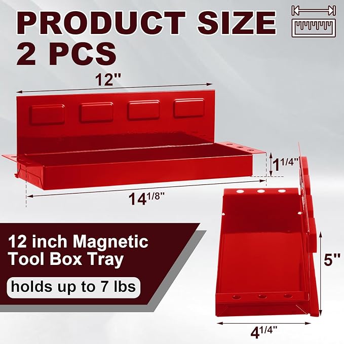 Tandefio 2 Pcs 12" Magnetic Tool Box Tray with Screwdriver Holder Magnetic Can Holder Spray Can Organizer Magnetic Tool Shelf for Hand Tools Store Shop Workshop Garage, Holds 6 Screwdrivers