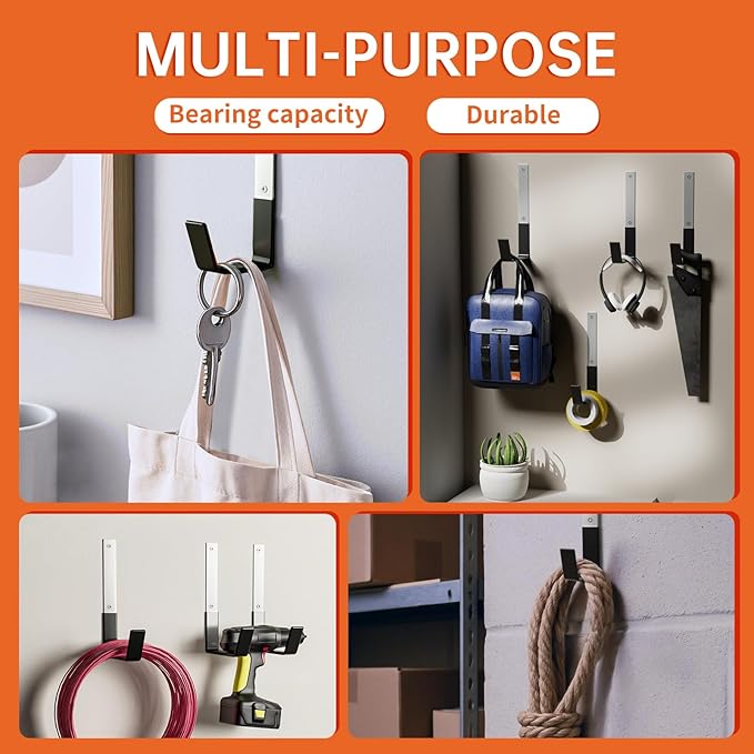 GeeWatom Heavy Duty Steel Hooks,Garage Storage Utility Hooks,Heavy Duty Tool Organizer,Steel Wall Mount Hook, Hose Hanger, Garage Garden Hooks (2)