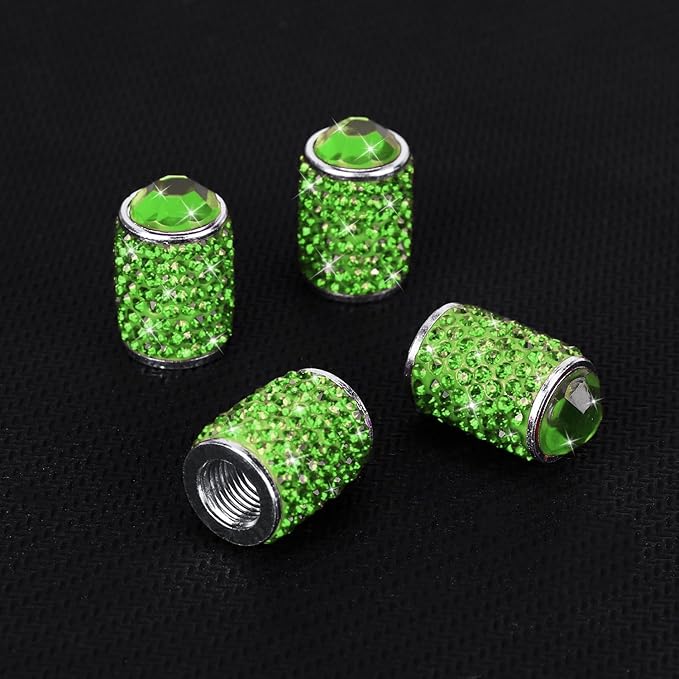 ToBeQueen Bling Green Valve Caps, 4 Pack Handmade Crystal Diamond Rhinestone Tire Valve Caps Universal Dustprood Bling Car Accessories for Women(Grass Green)
