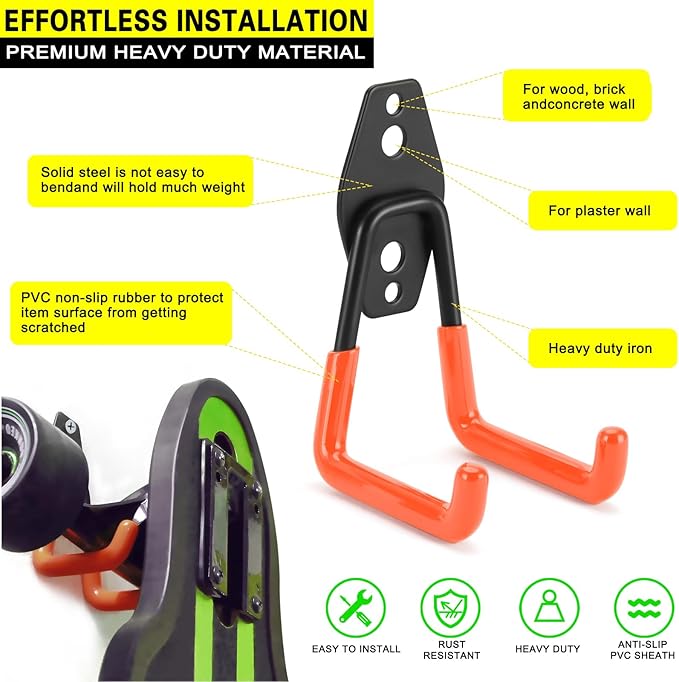 8 Pack Heavy Duty Garage Hooks Storage Organizer Wall Mount Power and Garden Tool Hangers, for Hanging Ladders, Ropes, Hose, Bulk Items