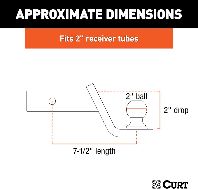 CURT 45141 Trailer Hitch Mount, 2-Inch Ball, Lock, Fits 2-In Receiver, 7,500 lbs, 2" Drop