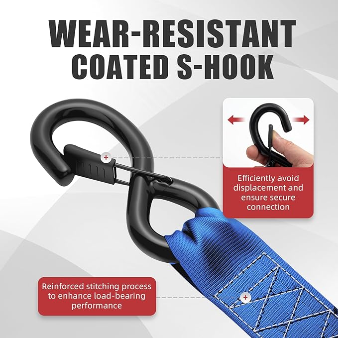 Auto Retractable Ratchet Tie-Down Straps 4500 lbs, 2in × 10ft Self-Retracting Ratchet Straps with Dampers, Heavy Duty S-Hooks, Auto Retract Strap System for Cargo, Trucks, Trailers, Blue, 2 Pack