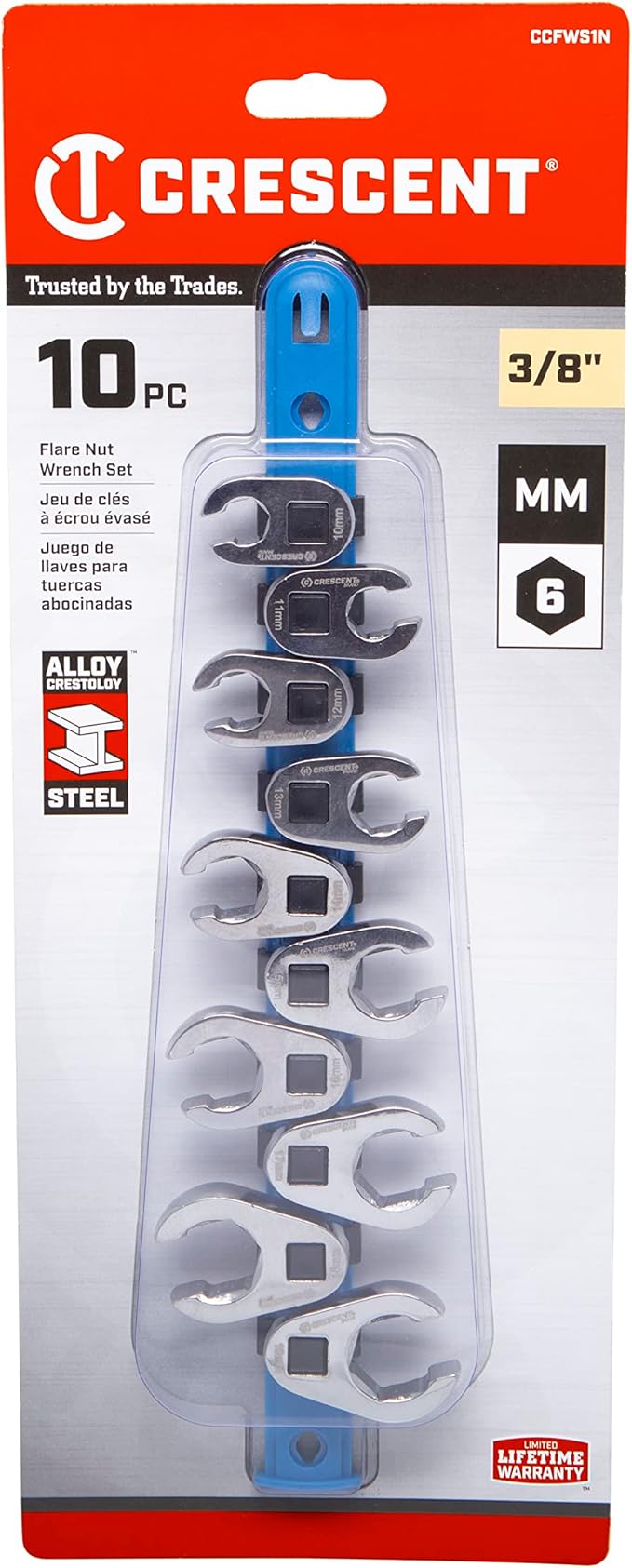 Crescent 10 Piece 3/8" Drive Flare Nut Metric Wrench Set - CCFWS1N