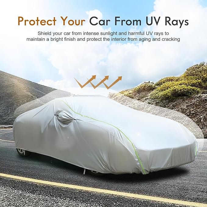 Tecoom Car Cover Waterproof All Weather, Windproof UV Sun Rain Snow Protection Outdoor Full Cover with Top Reflective Strip, Door Zipper, Fit for Coupe/Convertible/Sport Cars (167-172 Inches)