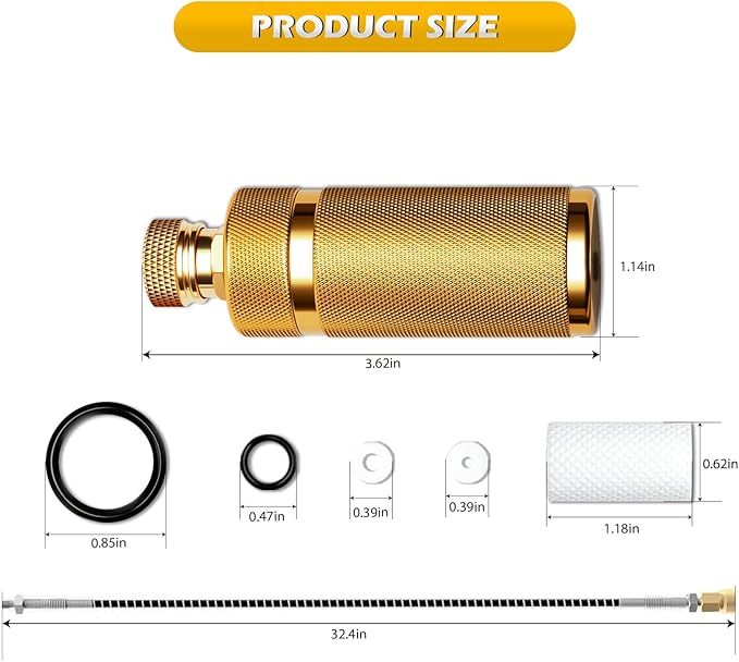 30Mpa Water-Oil Separator with 32 inch Spring Flexible Hose, 8MM & M10 Fast Connect Internal Thread Head for High Pressure Air Compressor Pump – Yellow