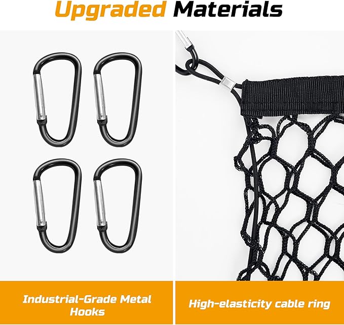 Truck Bed Cargo Net, 49" x 18" (Stretches to 59" x 18'') Envelope Style Organizer, Fits Ford F150, Chevy Silverado, RAM 1500, GMC Sierra, Heavy Duty Mesh with 4 Metal Carabiners for Groceries & Gear