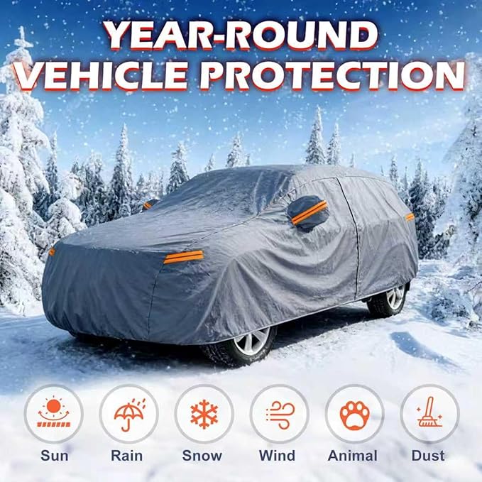 Coverlex Mid-Size SUV Car Cover Waterproof All Weather, 6 Layer Heavy Duty Material Universal Fit for Chevrolet Equinox, CX50, Jeep Cherokee, Nissan Rogue, VW Tiguan, Mitsubishi Outlander