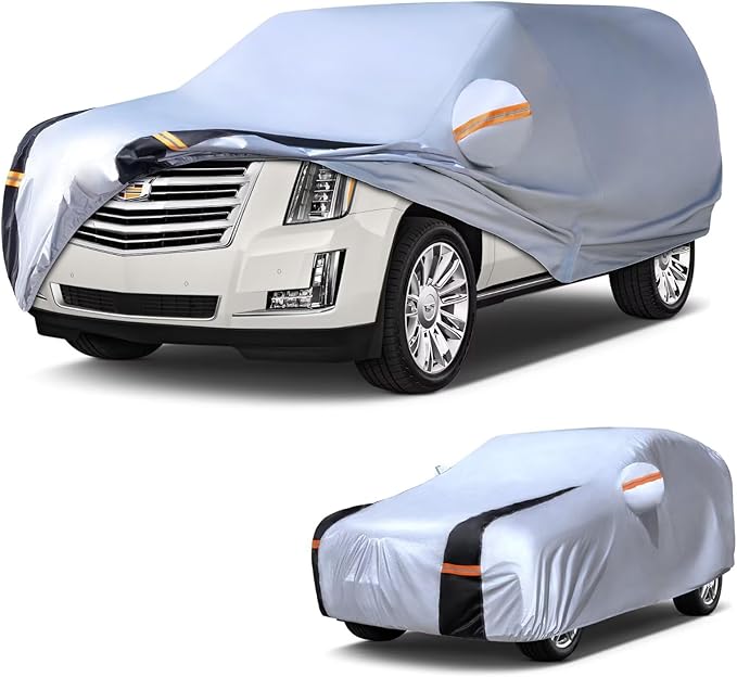 Large SUV Car Cover for Cadillac Escalade 100% Waterproof All Weather, Heavy Duty Outdoor Full Exterior Covers Rain Sun Wind UV Hail Protection.