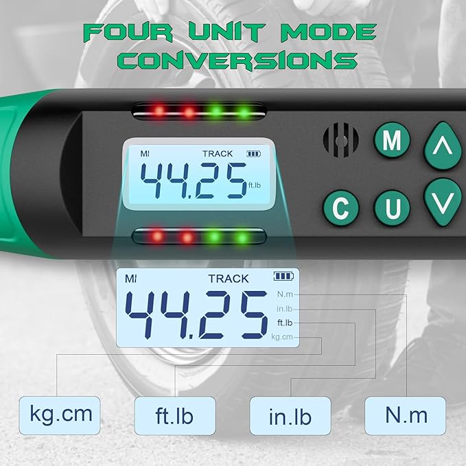 3/8 Inch Drive Digital Torque Wrench, 2.21-44.25Ft.lb/3-60N.m, with Preset Value, Buzzer & LED Indicator, ±2% Accuracy Torque Wrench for Bike, Motorcycles