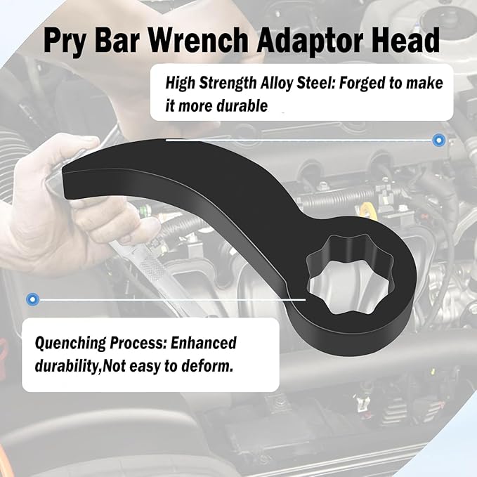 2PCS Pry Bar Wrench Adapter Head,Half Shaft Removal Car Repairing Tools with Extension Bar,Adjustable Crowbar Adapter Head Tool 1/2" Drive(Pry Bar + Extension Bar)