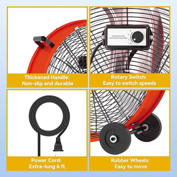 30 Inch Industrial Drum Fan 14000 CFM Ultra High Velocity Floor Fan for Large Warehouse, Shop & Gym - 3-Speed Heavy Duty Metal Cooling Fan with 360° Tilt, Rolling Wheels & UL Safety Listed