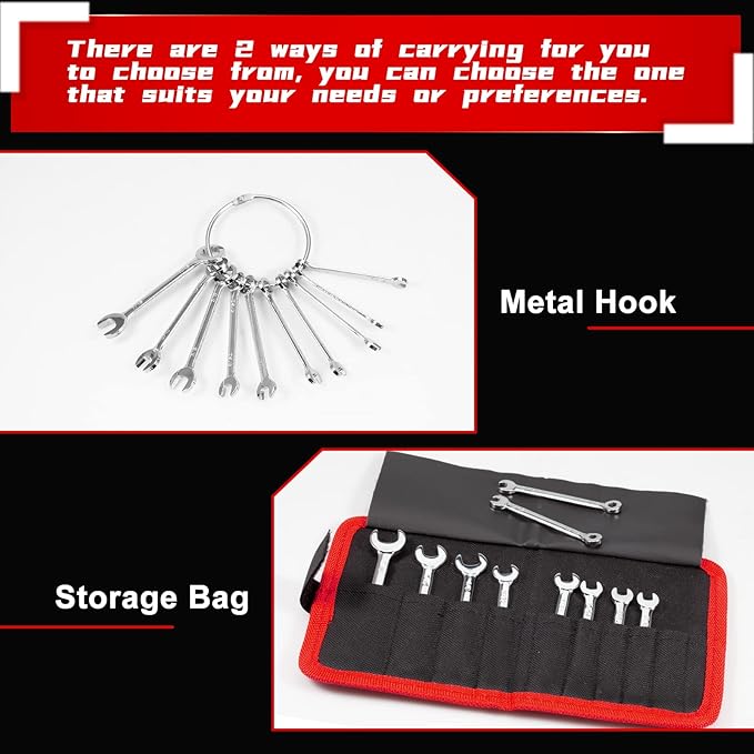 Mini Wrench Set, 10-Piece SAE Wrenches, Rust-Resistant Chrome Finish, Ideal for Automotive, Industrial, Home, Hobby - Silver