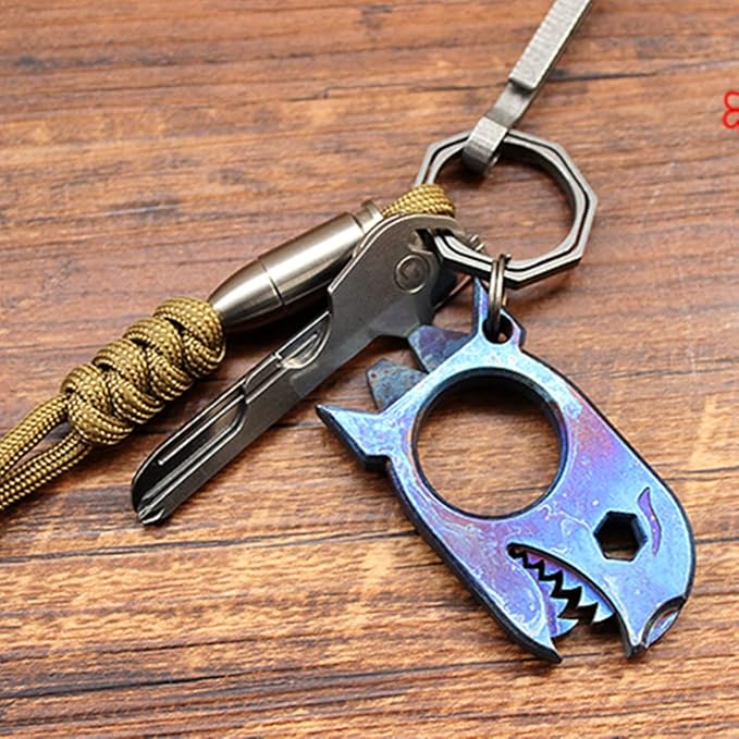 EDC Pry Bar with Bottle Opener Wrench Titanium Prybar Multi Tool Shark Pocket Crowbar - Your Versatile Companion for Everyday Carry and Camping Accessories (Blueing)