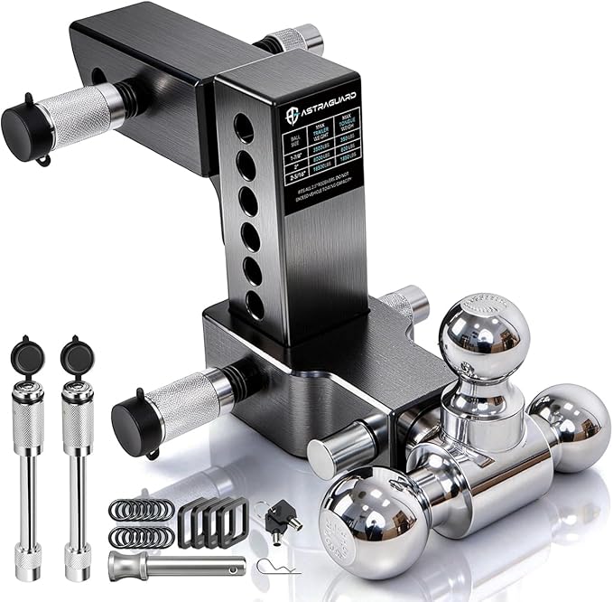 Adjustable Trailer Hitch Fit 2.5 Inch Receiver, Tri-Ball (1-7/8", 2", 2-5/16") Heavy Duty Aluminum Tow Hitches with 6 Inch Rise/Drop for Truck (18500 LBS GTW)-Weatherproof & Anti-Theft