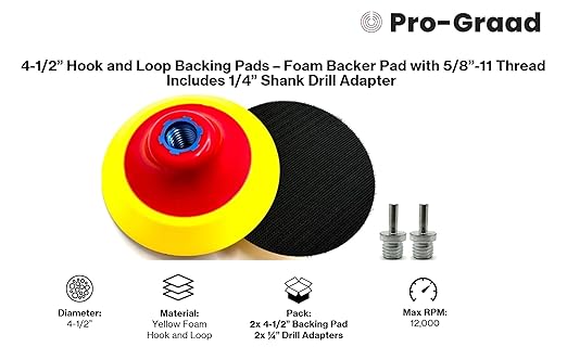 2 Pack 4-1/2" Hook and Loop Backing Pads Foam Backer Pad with 5/8”-11 – 4.5 inch Backup Pads for use with Angle Grinder or Drill Sanding Polishing Discs – Includes 2 pcs 1/4" Shank Adapters
