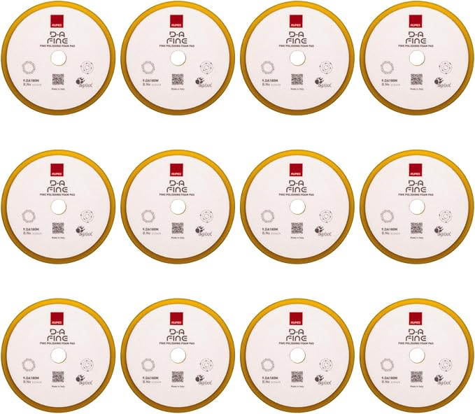 RUPES 9.DA180M Pack of 12 Yellow D-A Fine Finishing Foam Pads 180mm | Ideal for Paint Correction | Moderate to Fine Defect Removal | Compatible with 6" Backing Plate