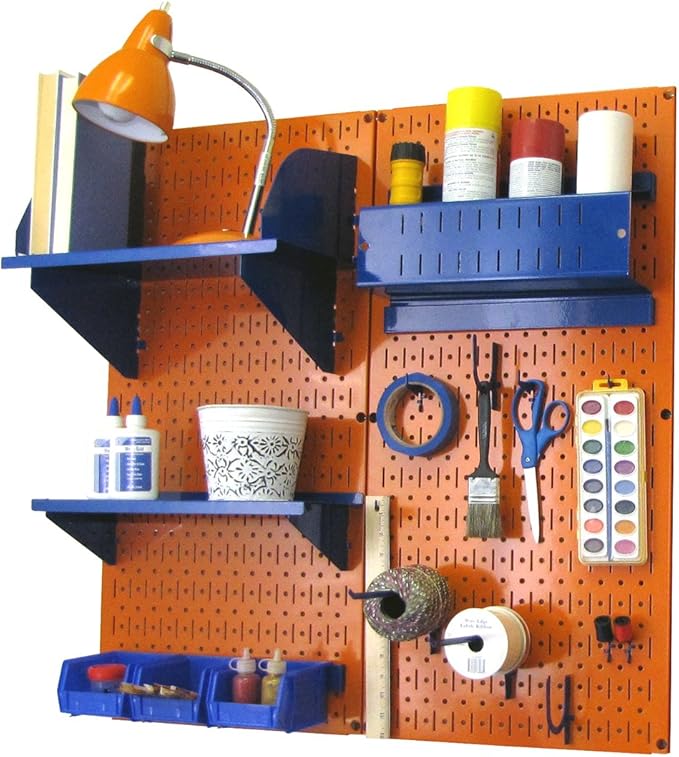 Wall Control Craft & Hobby Pegboard Organizer Storage Kit with Orange Pegboard and Blue Accessories