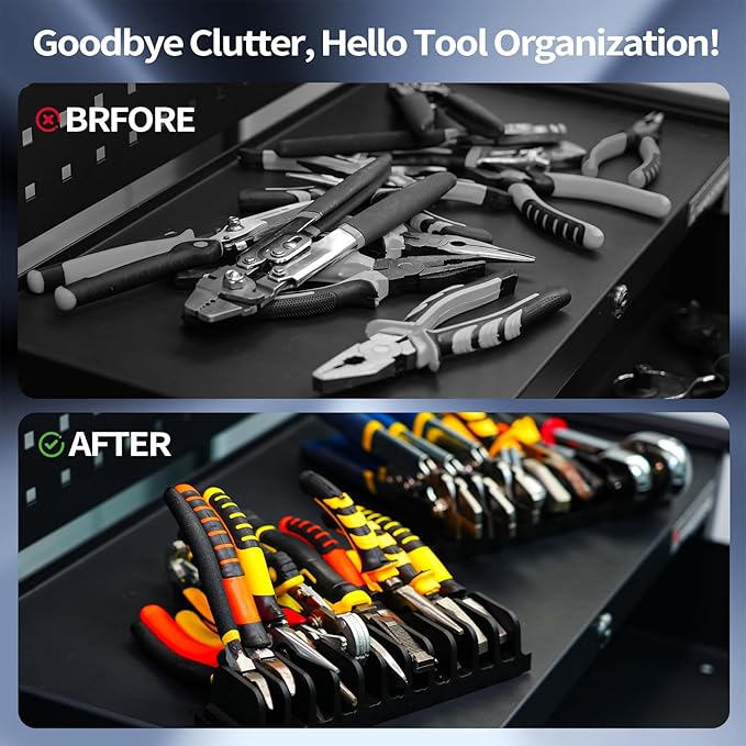 44 PCS Plier Organizer for Toolbox & Tool Drawer, Modular Desgin Plier Holders, Modular Toolbox Organizer System for Professional and DIY Mechanics, Include 20 Big Slot and 22 Small Slot, Black