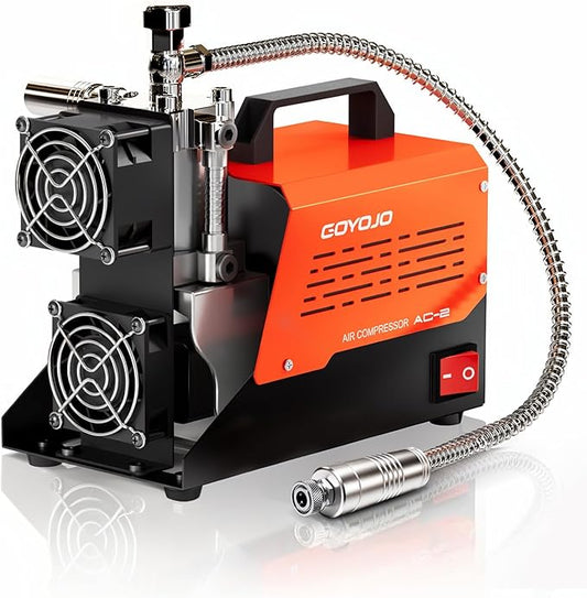 GOYOJO AC-2 PCP Air Compressor, 4500Psi/30Mpa Portable Oil-Free Pump for PCP Airguns & HPA Paintball Tanks, Dual Power 12V DC & 110V/220V AC with Converter, Safety Pressure Relief Valve