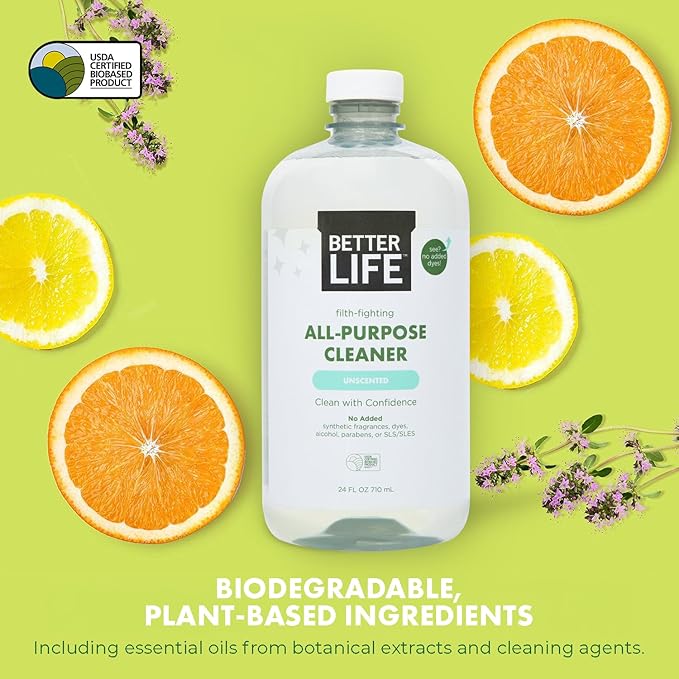 Better Life All Purpose Cleaner - Multipurpose Plant Based Home and Kitchen Cleaning Spray for Glass, Countertops, Appliances, Upholstery & More - Multi-surface Spray Cleaner - 24oz Unscented