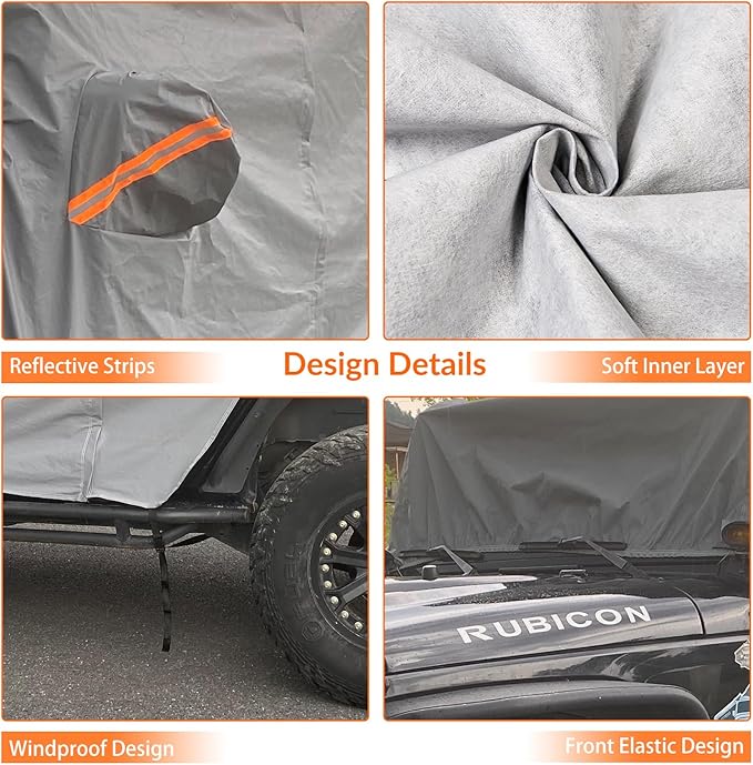 Cab Cover for Jeep Wrangler JK JL 4 Door 2007-2026, Waterproof Wrangler Rain Cover with Driver Door Zipper Soft Inner Liner All Weather Snow Rain UV Protection