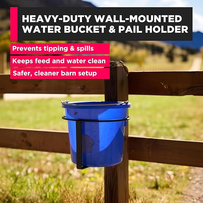Scenic Road Water Bucket & Pail Holder Portable – Wall Mount 5 Gallon Holder, Heavy-Duty Metal for Horse Barn, Stalls, Livestock – Strong Wall Hook for Buckets, Pails, & Horse Supplies (SR300)