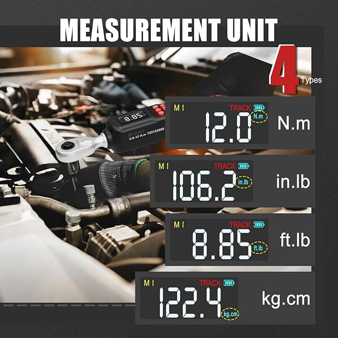 VANPO 1/4-Inch Digital Torque Wrench, 4–8.85 ft-lb/0.6–12 Nm, ±2% Accuracy, Electronic Torque Wrench with LCD Display, Audible & Color Feedback,Data Storage for Scopes, Bike & Precision Repair