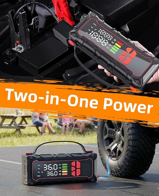 5000A Car Battery Jump Starter with Air Compressor 160PSI, Jumper Starter Portable for 7.0L Gas/6.0L Diesel, Jump Box for Car Battery with Tire Inflator & Power Bank& Jumper Cables, Emergency Kit