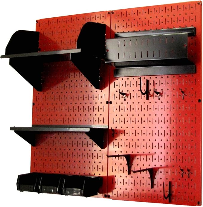 Wall Control Craft & Hobby Pegboard Organizer Storage Kit with Red Pegboard and Black Accessories