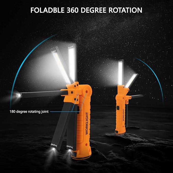 Lmaytech 4 Pack Rechargeable LED Work Lights with Magnetic Base and 360° Rotation, 5 Modes for BBQ, Camping, Reading, and Car Repair