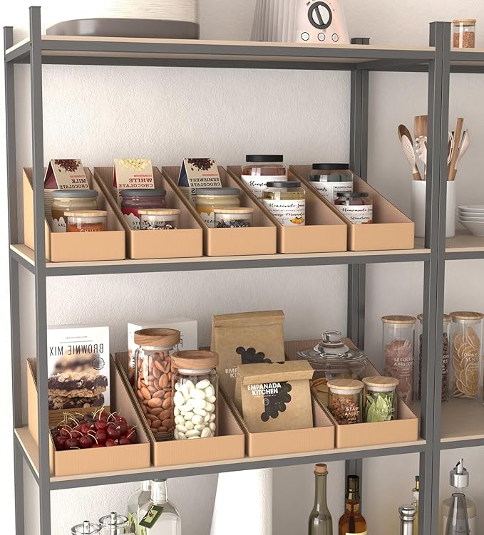 EXYGLO Cardboard Storage Bins 35 Pack, 12x6x4.5 Inch Cardboard Boxes, Corrugated Organizer Bins for Pantry, Shelves, Garage, Office, Shop, Brown