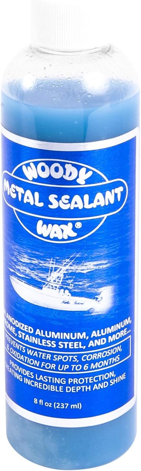 Woody Wax Marine Metal Sealer, 6 Month Metal Sealant for Anodized Aluminum, Stainless Steel & Chrome, Restores Shine to Pitted Metals & Protects Against Saltwater Damage, 8 oz