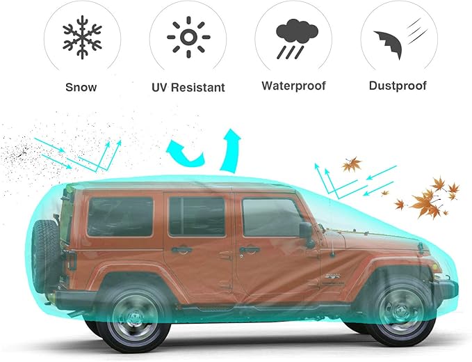 Leader Accessories Xtreme Guard Jeep Car Cover Waterproof All Weather Compatible for Jeep Wrangler 2 Door CJ,YJ, TJ,&JK