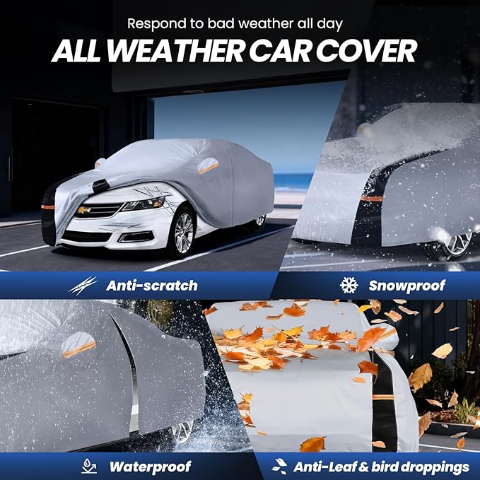 Full-size sedan Car Cover Waterproof All Weather, 10 Layers Outdoor Car Covers for Flagship Sedan - Sun & Rain Protector. Custom Fit Chevrolet Impala, Chrysler 300, Benz S-Class, BMW 7 Series, etc. A4