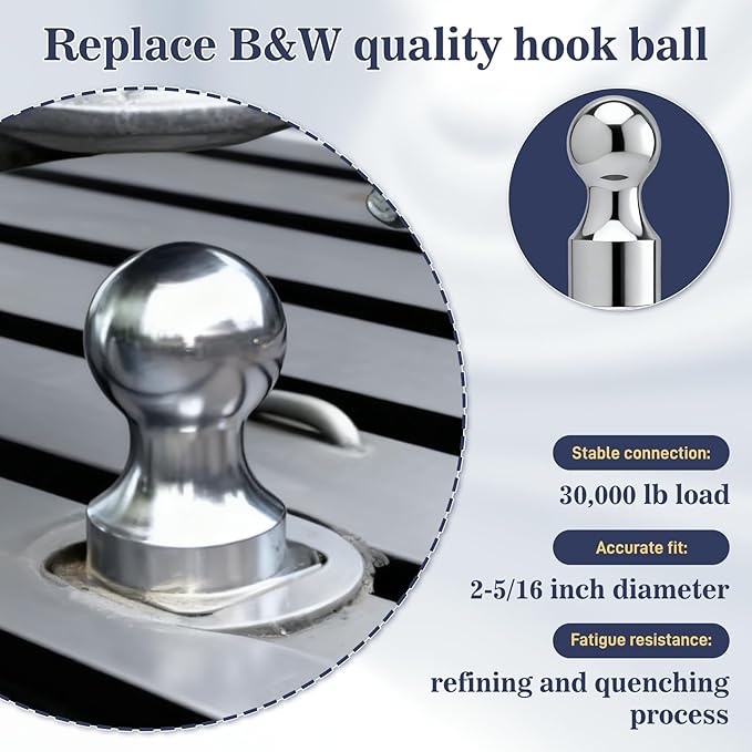 Gooseneck Hitch Ball 2-5/16", High Rise Gooseneck Ball, Chrome-Plated Finish, 30,000 lbs Trailer Hitches Hi-Rise Ball for B&W Trailer Hitches GNXA2050