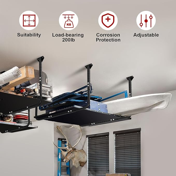 Colinktool Adjustable Ceiling Storage Racks, Overhead Storage Bracket, Heavy-Duty Shelves, 33 in. x 34 in, 200lbs Weight Capacity for Garage