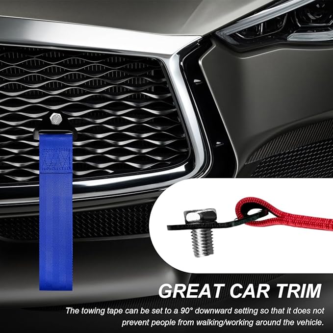 Racing Tow Strap, Stylish JDM Car Bumper Tow Strap Trailer Hook Belt for Decoration, Heavy Duty Nylon Traction Rope Universal Fit for Front or Rear Front Bumper (Blue)